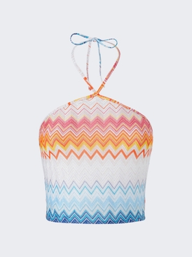 Lamé Zig-zag Halter Top Shaded Fuchsia And Blue