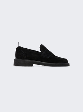 Suede Crepe Sole Shearling Penny Loafer Black