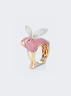 Pink Sapphire Bunny Ring 18K Rose Gold and White Gold