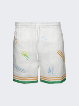 Printed Linen Shorts White