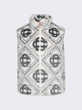 Faux Fur Monogram Gilet White And Grey