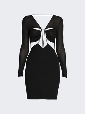 Deep V-neck Draped Bra Long Sleeve Mini Dress