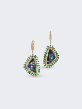 Yahwah Opal Emerald Baguette Pave Diamonds Earrings 18k Rose Gold