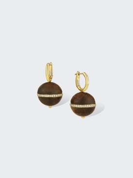 The Joan Wood Ball Earrings with Pave Diamonds 18K Yellow Gold