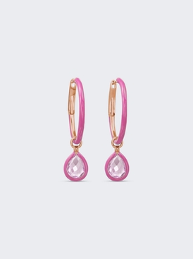 18k Rose Gold Small Enamel Hoop Earrings With Rose Quartz Flip Charms