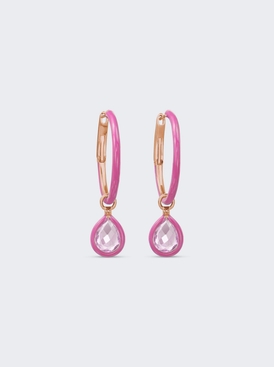 18k Rose Gold Small Enamel Hoop Earrings With Rose Quartz Flip Charms Webster Pink And Rose Gold