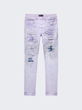 Heavy Repair with Plaid Patch Jeans Lavender