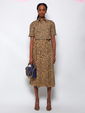 LEOPARD PRINT BUTTON DOWN A LINE SKIRT Natural secondary image