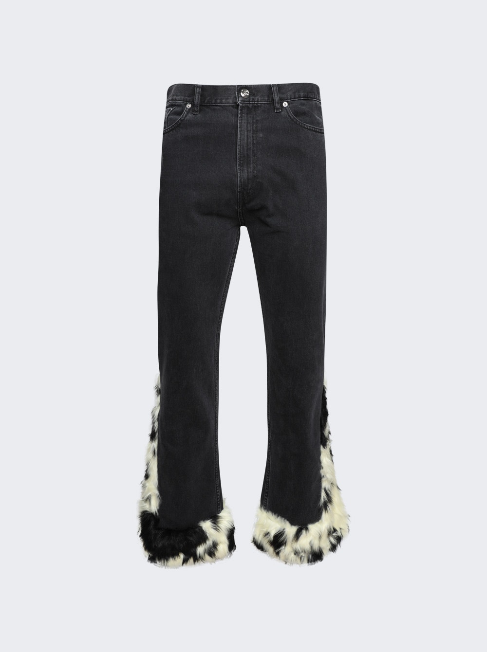 Shop Bluemarble Faux Fur Denim Pants In Washed Black