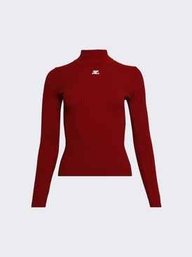 Mockneck Rib Knit Sweater Red