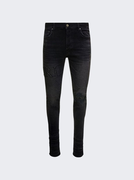 Crystal Logo Distressed Jeans Faded Black