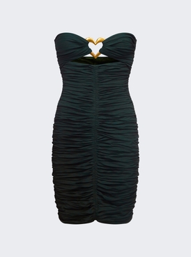 Heart Ruched Strapless Mini Dress Green