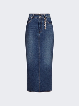 Zip Slit Midi Skirt Medium Wash