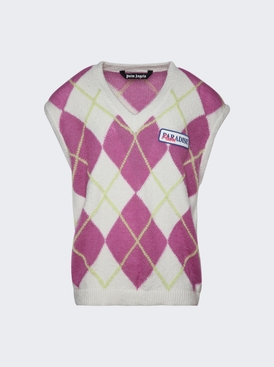 Brushed Argyle Knitted Vest Pink And White