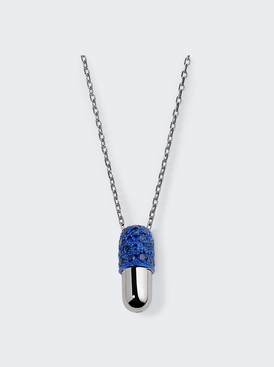 Blue Sapphire Pill Pendant Necklace 18k White Gold