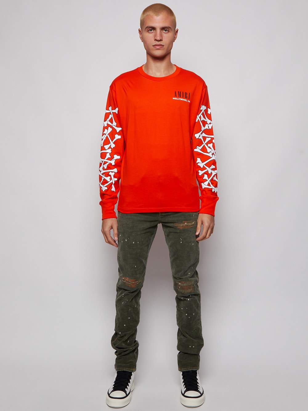 Long-sleeve Bones Tee Orange And White | The Webster Long-sleeve Bones Tee Orange And White | The Webster
