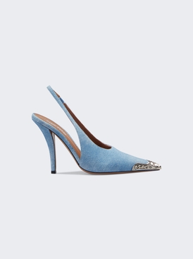 Jessica Western Slingback Pumps Denim Printed Suede