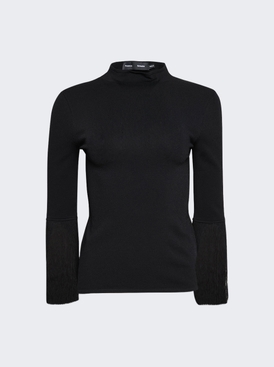 Matte Viscose Knit Fringe Sweater Black