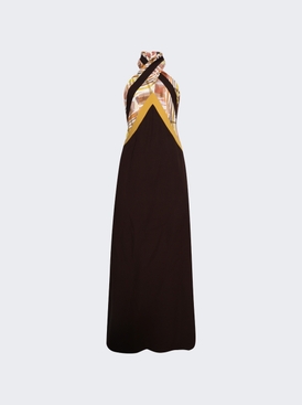 Twisted Halter Dress In Double Faced Georgette Brown
