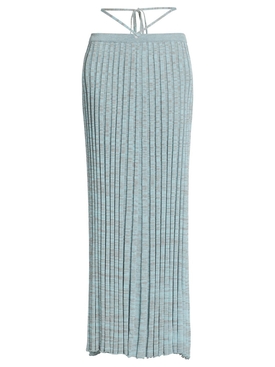 PLEATED KNIT TIE SKIRT Ice Blue and Grey Marle