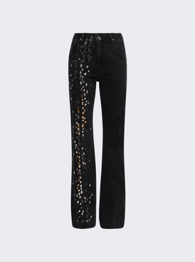 Speckled Foil Print Straight Leg Jeans Black And Silver