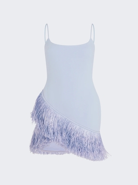 Raffia Fringe Hem Detail Mini Dress Blue