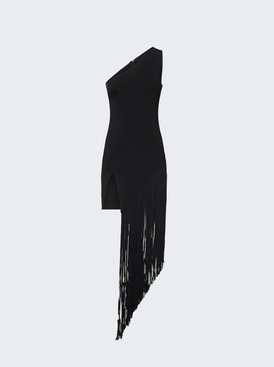 Side Fringe Detail Asymmetric Cut Knit Dress Black