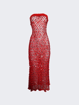 Fishnet Bandeau Maxi Dress Red