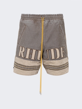 Embroidered Canvas Logo Shorts Olive and Tan
