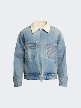 Western Zip Up Denim Jacket Indigo And Tan