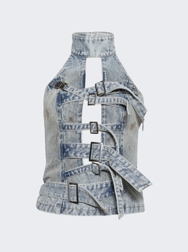 Treated Strapped-in Top Light Wash Denim