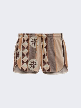 Paula's Ibiza Terry Cotton Jacquard Shorts Beige