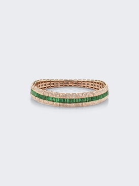 Pave Diamond Scales & Emerald Stretch Bracelet 18k Rose Gold