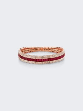 Pave Diamond & Ruby Stretch Bracelet 18k Rose Gold