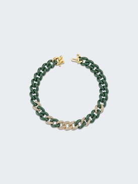Pave Diamond And Ceramic Medium Link Bracelet Green