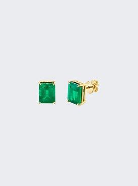 Columbian Green Emerald Stud Earrings 18k Yellow Gold