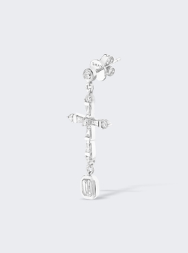 Diamond Baguette Cross Drop Single Earring 18k White Gold