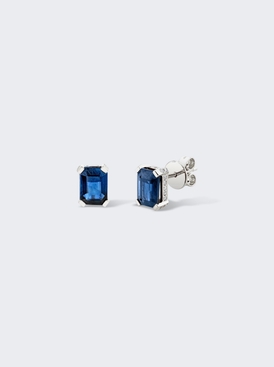 Blue Sapphire And Diamond Rectangle Stud Earrings 18k White Gold