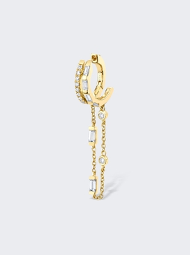 Diamond Double Mixed Fringe Huggie Single Earring 18k Yellow Gold