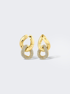 Double Gold & Pave Link Earrings 18k Yellow Gold