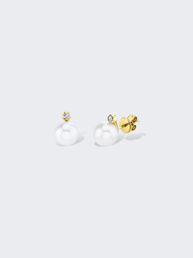 Pearl & Diamond Orb Studs 18k Yellow Gold