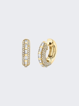 Mixed Diamond Buoy Huggie Earrings 18k Yellow Gold