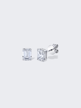 Emerald Cut Diamond Studs 18k White Gold