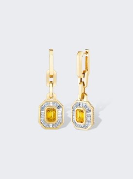 Yellow Sapphire & Diamond Halo Mini Deco Drop Earrings 18k Yellow Gold