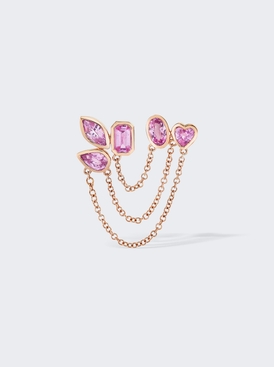 Mixed Pink Sapphire Duo Chain Link Stud Earring 18k Rose Gold