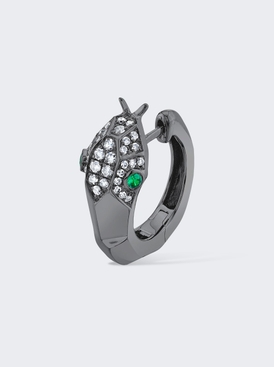 Diamond & Green Garnet Snake Huggie Single Earring 18k Black Gold