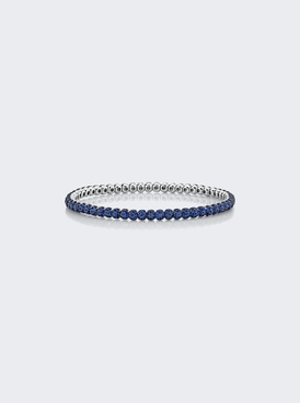 Blue Sapphire Pave Ball Stretch Bracelet 18k White Gold