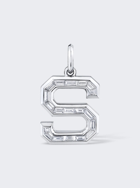Baguette Diamond Letter S Pendant 18k White Gold