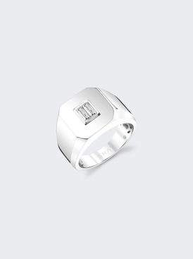 Baguette Diamond Signet Pinky Ring 18k White Gold