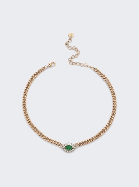 Mini Emerald & Diamond Evil Eye Gold Link Necklace 18k Rose Gold